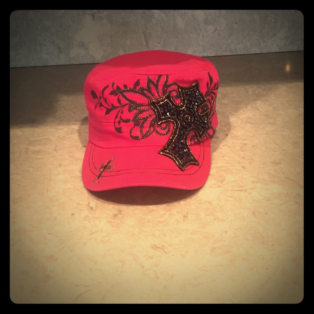Pink and black cross hat